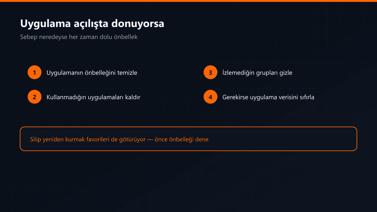 Uygulama çökmesinde sırayla denenecek dört adım